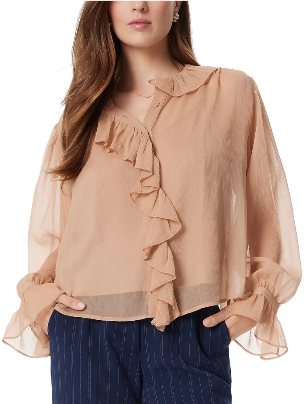 Sam Edelman Jasleen Long Sleeve Ruffletop Size M NWOT